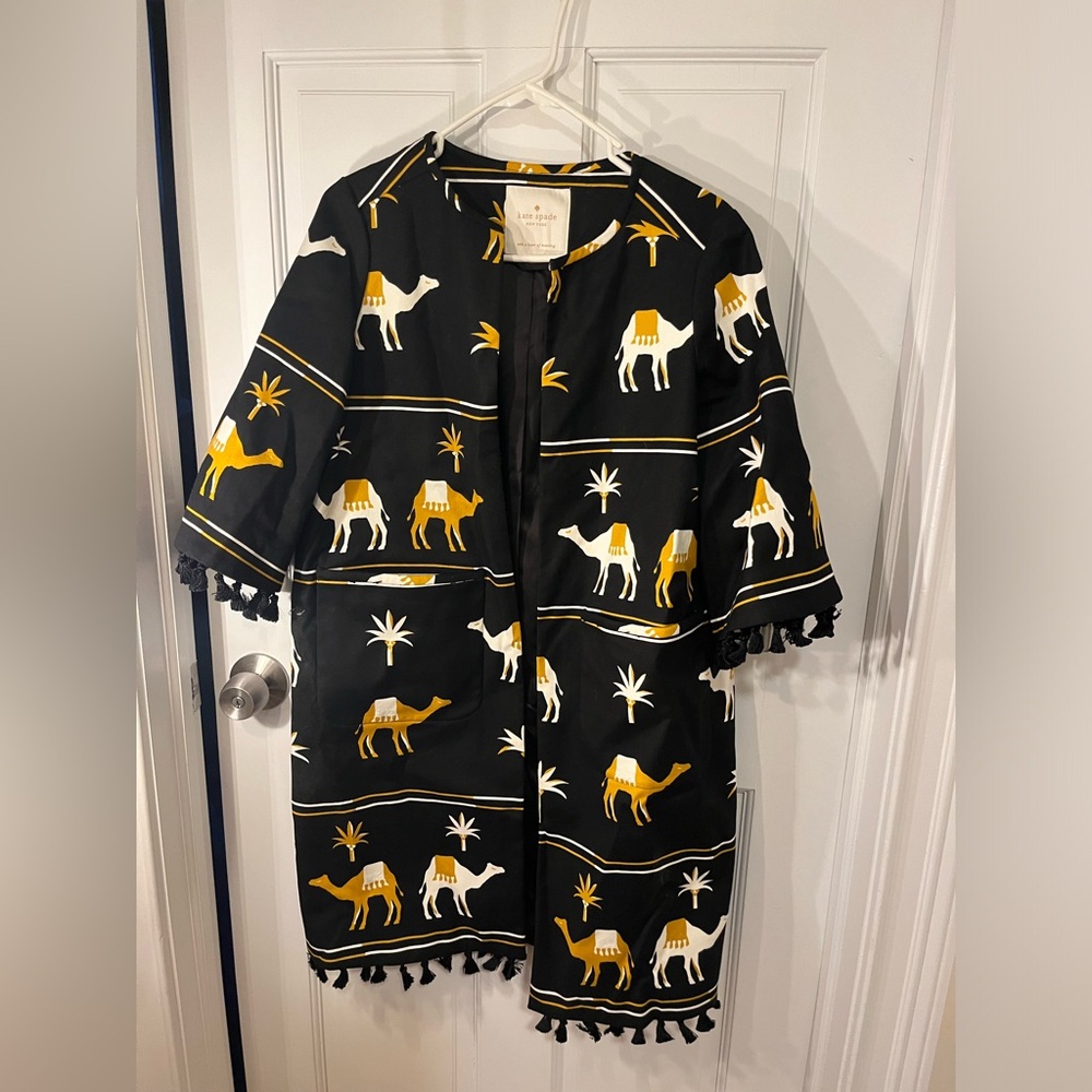 Kate Spade Spice Things Up Embroidered Camel Coat Black - Size 4